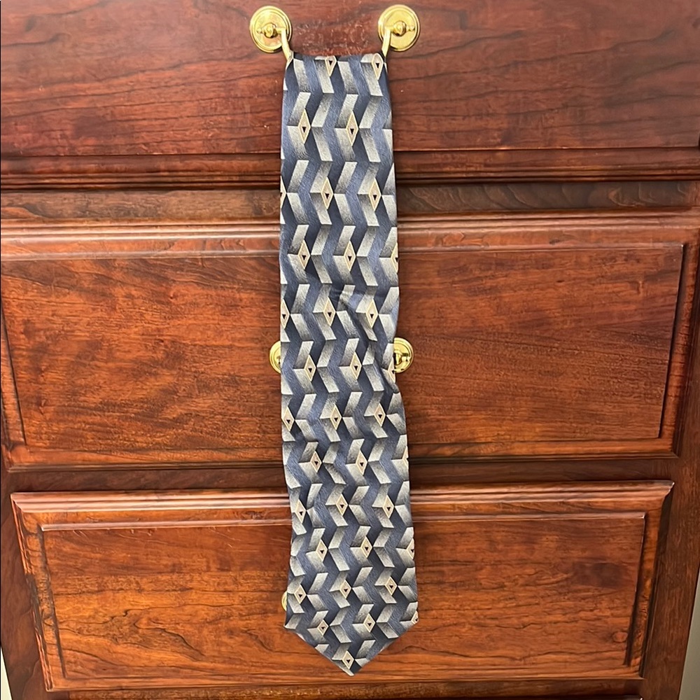 Geometric Patterned Tie - Blue and Gray
